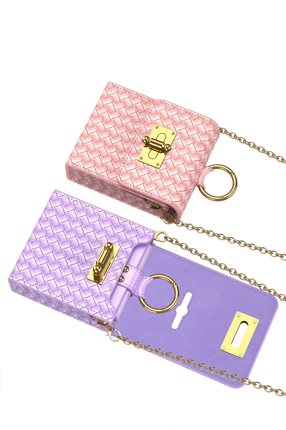 Mini tracolla per Samsung Galaxy Z Flip 3 4 5G Borsa per telefono con cordino a catena in pelle semplice con anello ultra sottile_voghion.com