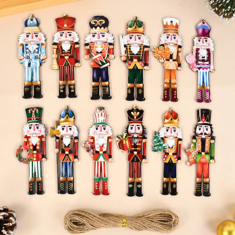 Wooden Nutcracker Soldier Ornaments - 12Pcs Xmas Tree Decorations Christmas  New Year Gift 2024