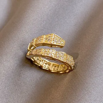 Anelli aperti a forma di osso di serpente alla moda per le donne Anello in rame di cristallo color oro argento Regalo di gioielli da indossare ogni giorno coreano femminile 1