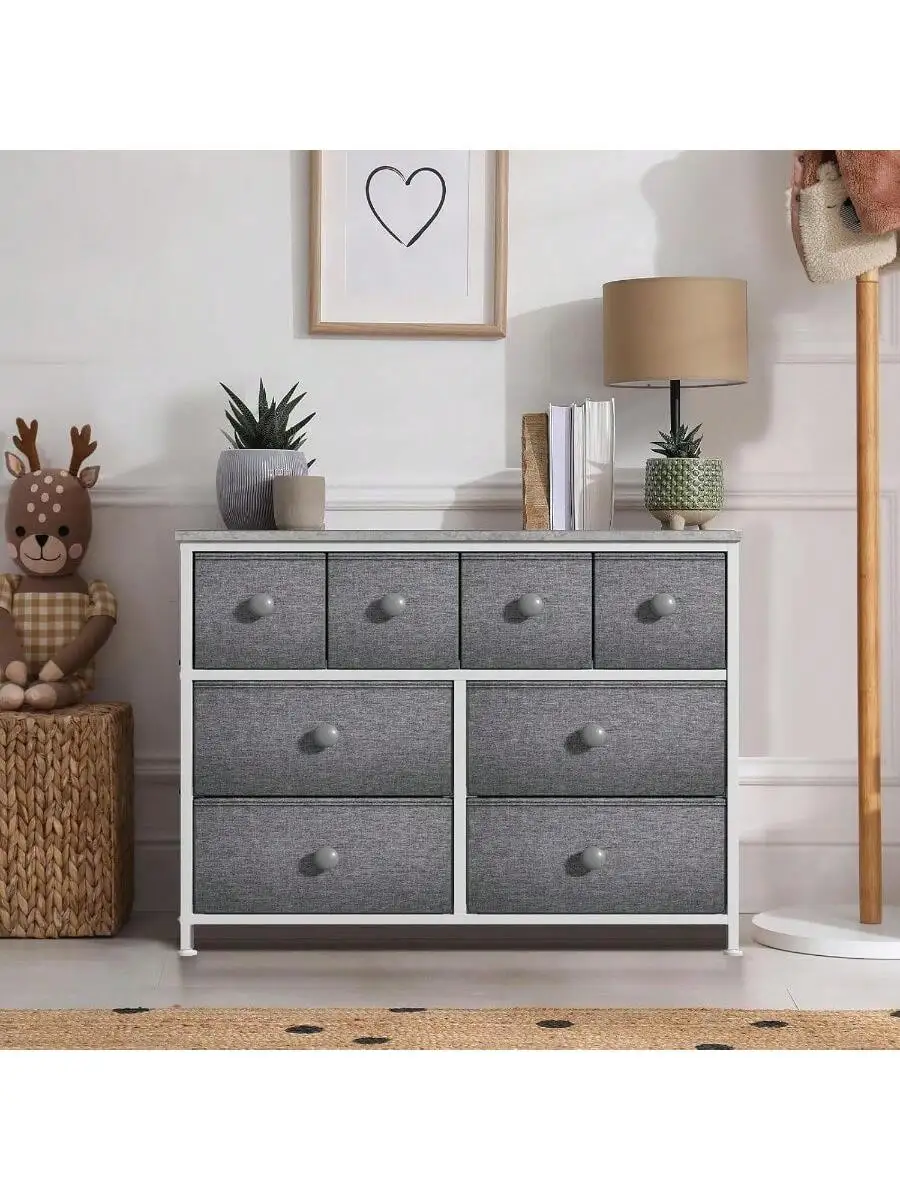 Sorbus Dresser with 8 Drawers - Chest Clothing Organizer Unit with Steel Frame Wood Top Knob Handle Easy Pull Fabric Bin 6