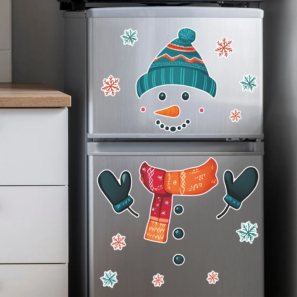 Painted Christmas Snowman Snowflake Fridge Sticker, 35x44cm PVC Self-Adhesive Decal for Kitchen, Dining Room Wall Decor