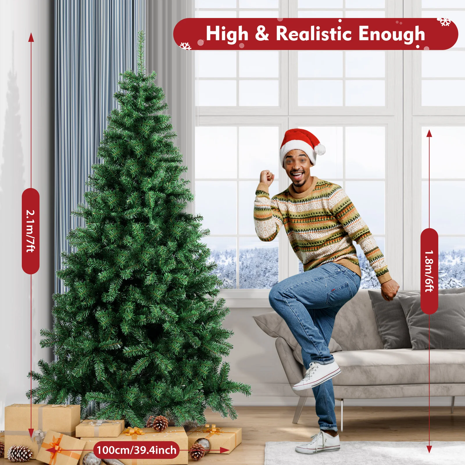 

2.1M Green Christmas Tree Artificial Christmas Tree PVC Needles with 1150 Branches Metal Foot Solid Christmas Tree For Home