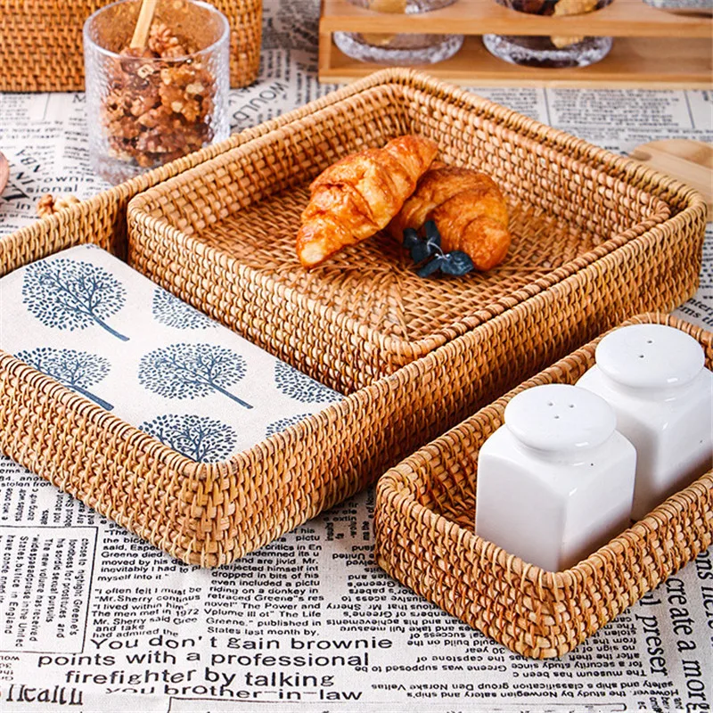 Hand Woven Storage Basket Rattan Storage Tray Wicker Baskets Bread