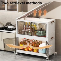 4 Tier Plastic Storage Containers with Doors & Wheels Foldable Organization Folding Storage Boxes for Living Room Bedroom Office 2