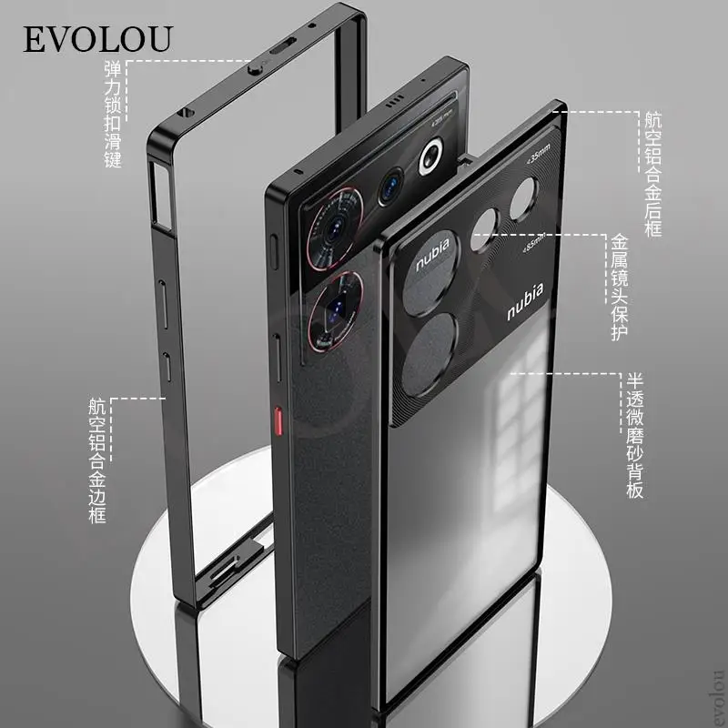 Shockproof Aluminium Alloy Phone Case with Tempered Glass Back