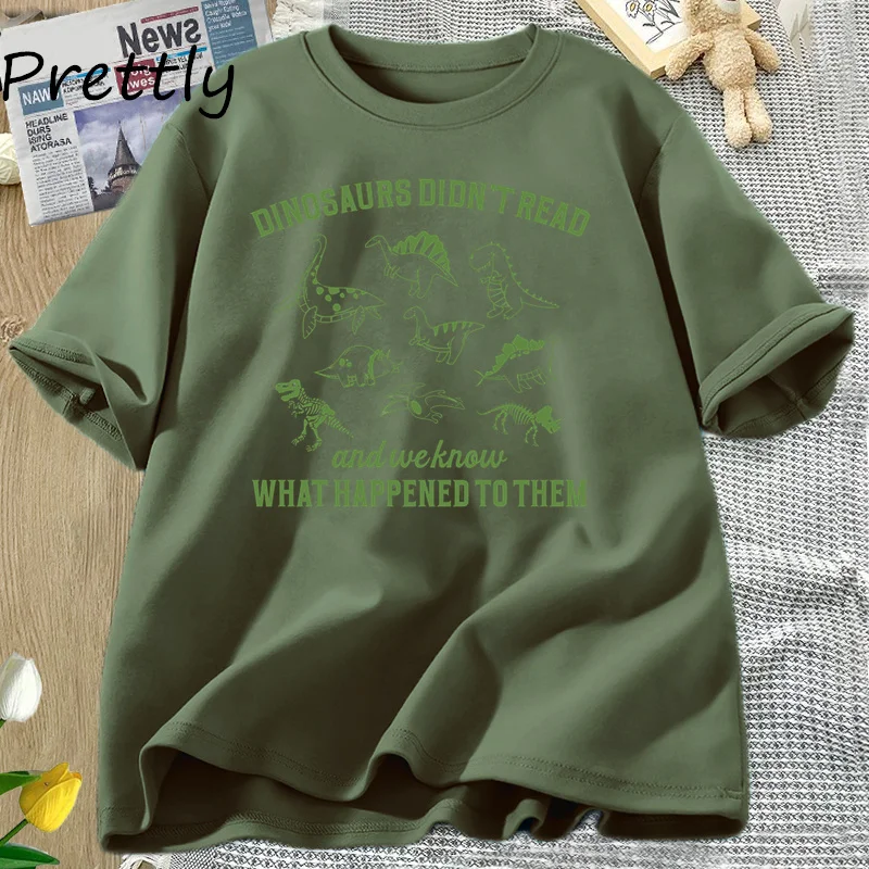thumbnail image 1 of Camiseta retro Los dinosaurios no leían Camisetas gráficas para mujeres y hombres Camisetas para amantes de los libros Camisetas de animales de los años 90 Regalos de lectura Ropa para mujeres, 1 of 5