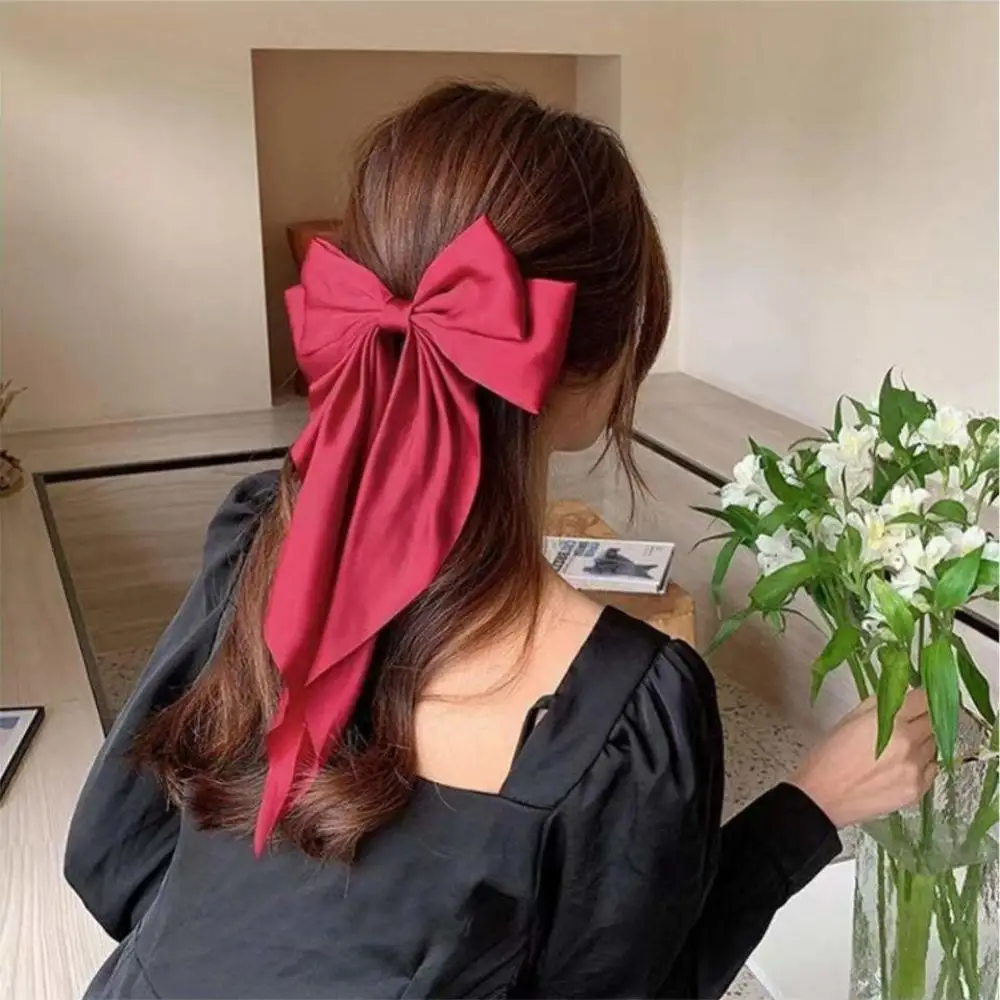 2PCS Silky Satin Hair Bows Pink Hair Ribbon Clips for women