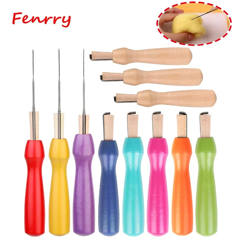 Wooden Handle Wool Felt Tools DIY Craft Needle Felting Accessories for Beginner needle felting kit wool felting kit 4Pcs