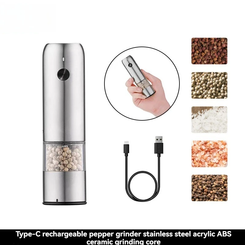 USB Rechargeable Electric Salt and Pepper Grinder Adjustable Coarseness Large Capacity Auto Spices Grinders Kitchen Cooking Tool