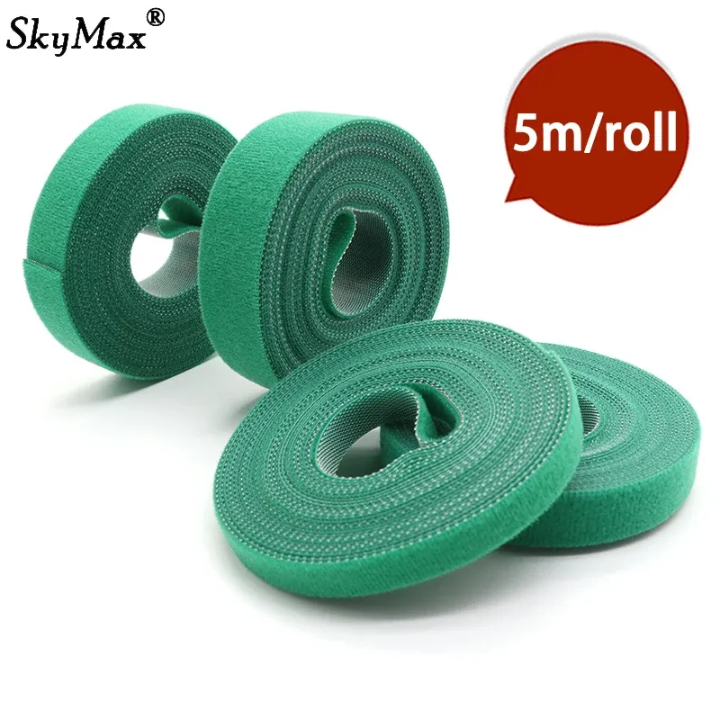 5m/roll Cable Ties Reusable Loop Bundle Self Adhesive Green Nylon Strap Organizer Clip Wire Holder Management Fastening Tape