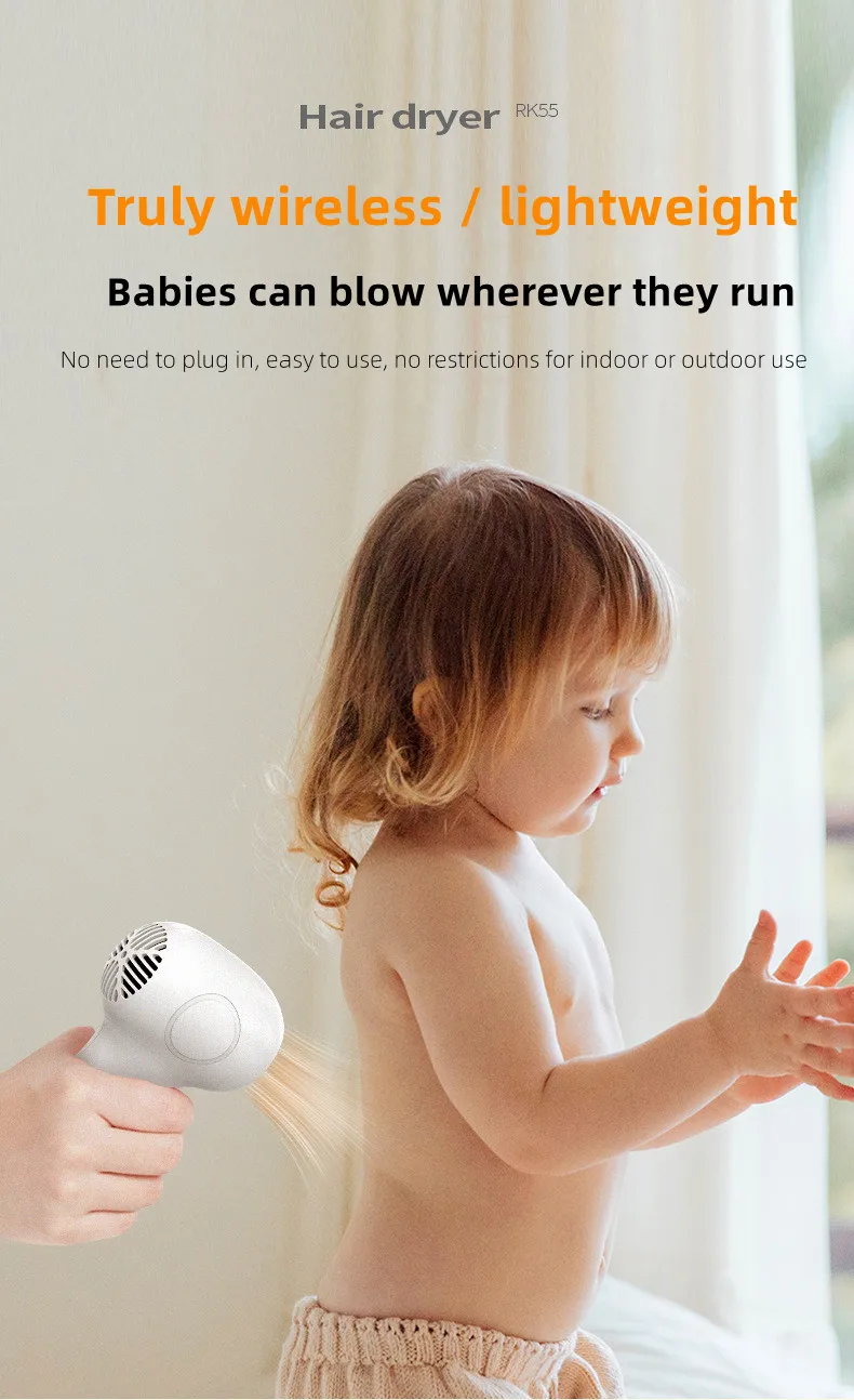 Children's wireless hair dryer, silent, intelligent and constant temperature, co