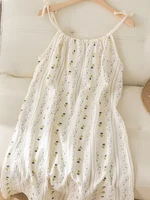 Summer Thin Cotton Nightgown Women's Dry Gauze Strap Spwear Midi Floral Print Cute Sle Home Clothes Outerwear - Image 2