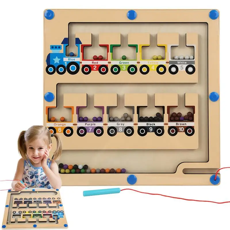 digital train magnetic train car toys wooden train toys educational for kids toddler boys set Magnetic Color Number Maze Montessori Educational Wooden Magnet Puzzle Game Board Toddler Activities Counting Matching Games