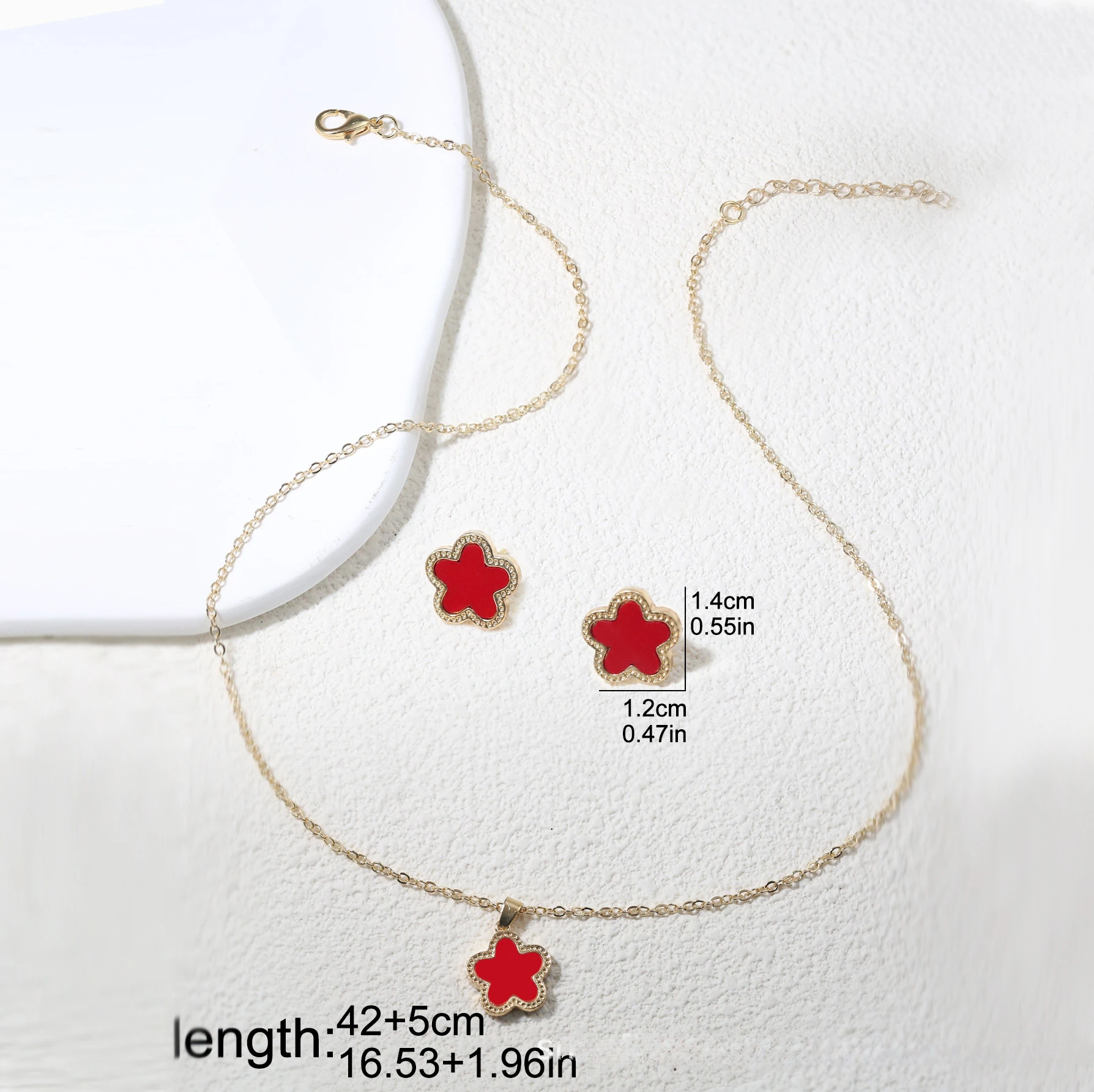 2Pcs Luxury Five Leaf Flower Pendant Jewelry Set for Women Gift Fashion Trendy Stainless Steel Clover Necklace Earring Jewelry