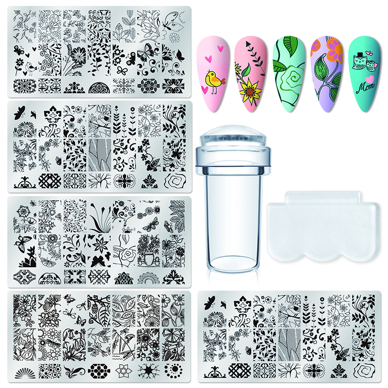12*6cm 2*6cm Nail Art Templates Stamping Plate Design Flower Animal Glass Temperature Lace Stamp Templates Plates Image