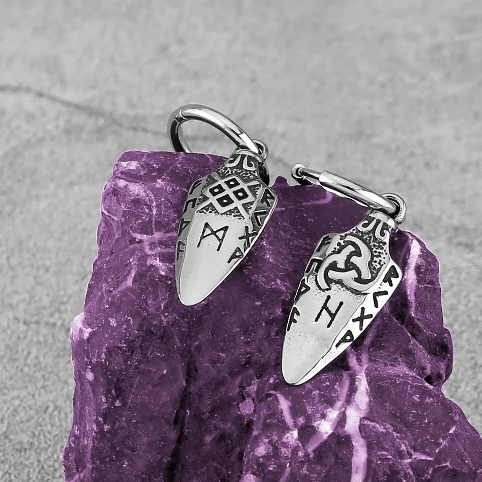 Viking Rune oorbellen, 925 sterling zilver, Vikingsieraden, cadeau voor mannen en vrouwen, punkstijl, uniseks Viking-accessoires, cadeau-idee, 13 mm, Sterling zilver