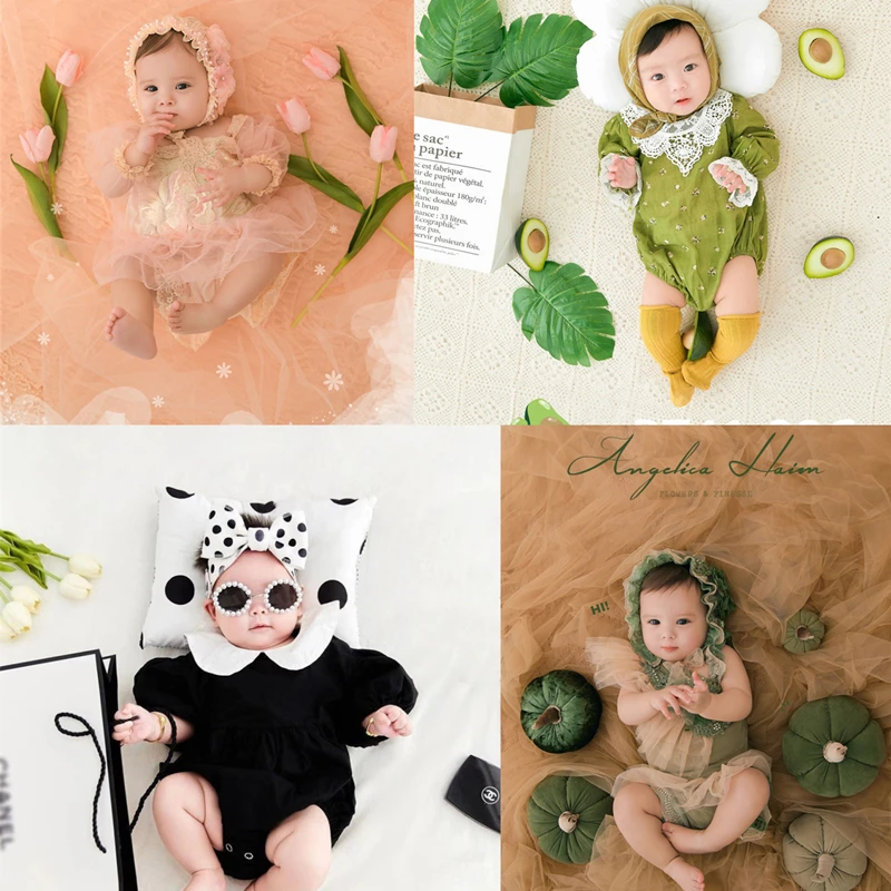 

Dvotinst Newborn Photography Props Baby Hat Outfit Backdrop Romper Bonnet Theme Set Fotografia Shooting Photo Props Photoshoot