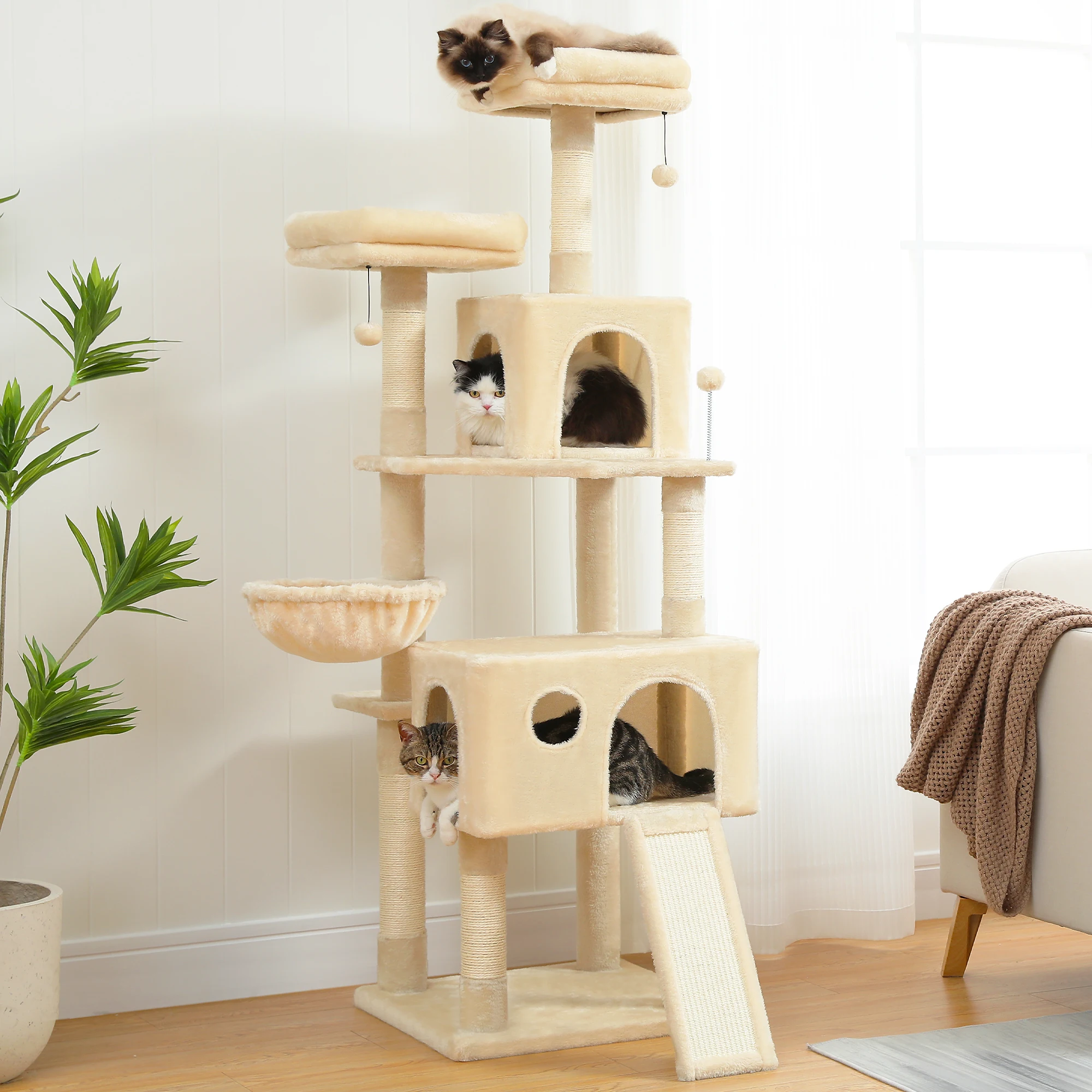 

Luxury Pet Cat Tree House Condo Furniture Multi-Layer Cat Tower with Ladder Natural Sisal Scratching Post Climbing Jumping Toy