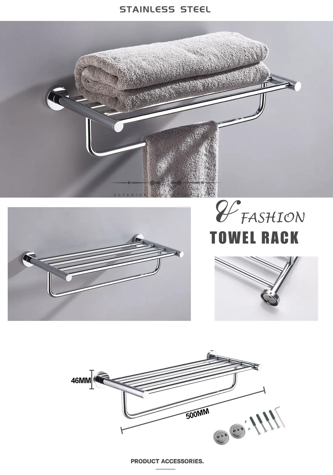 Description Picture 2 of itemChrome Stainless Steel Bathroom Accessories Towel Rack Paper Holder   Toilet Brush Holder Towel Ring Robe Hook Bathroom Hardware