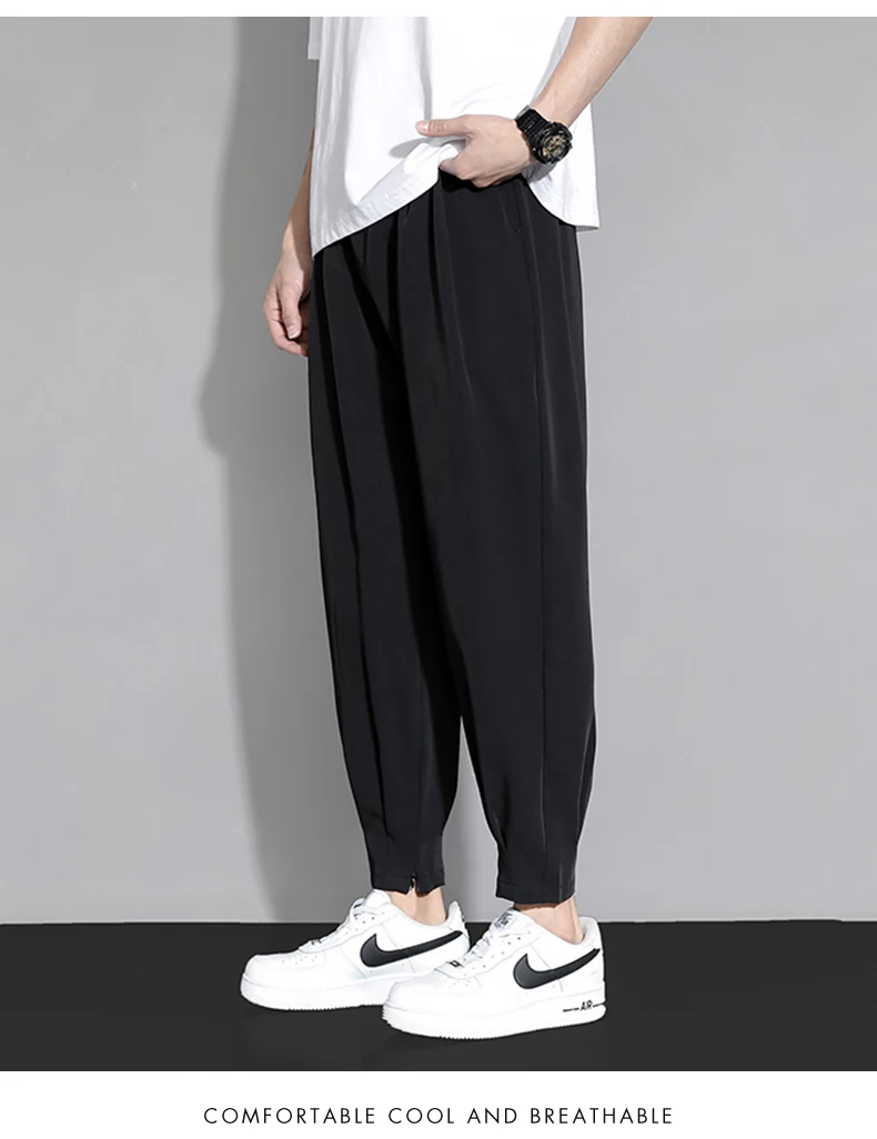 Description Picture 5 of itemNew Men Summer Ice Silk Pants Thin Section Casual Suit Pants Nine-point Sports Trousers Fashion Men Drape Loose Beam Feet Pants