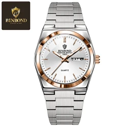 BINBOND 103 Ultra - Thin Fashionable Dual Calendar Women's Quartz Watch (W Silver Rose)