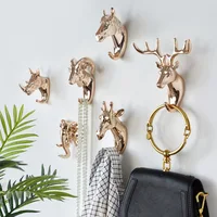Vintage horse Plating Resin Process Free Punch Hooks Animal Key Wall Hanging Hook Deer Horns Hanger Rack Wall Home Decoration 2