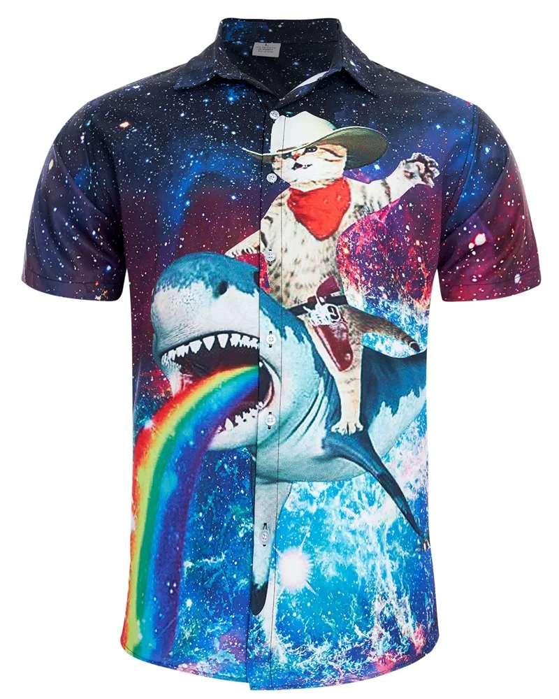 thumbnail image 1 of Camisa hawaiana de playa para hombre, con estampado 3D de animales, divertida camiseta informal de manga corta con botones, para vacaciones, ropa de calle, 1 of 5