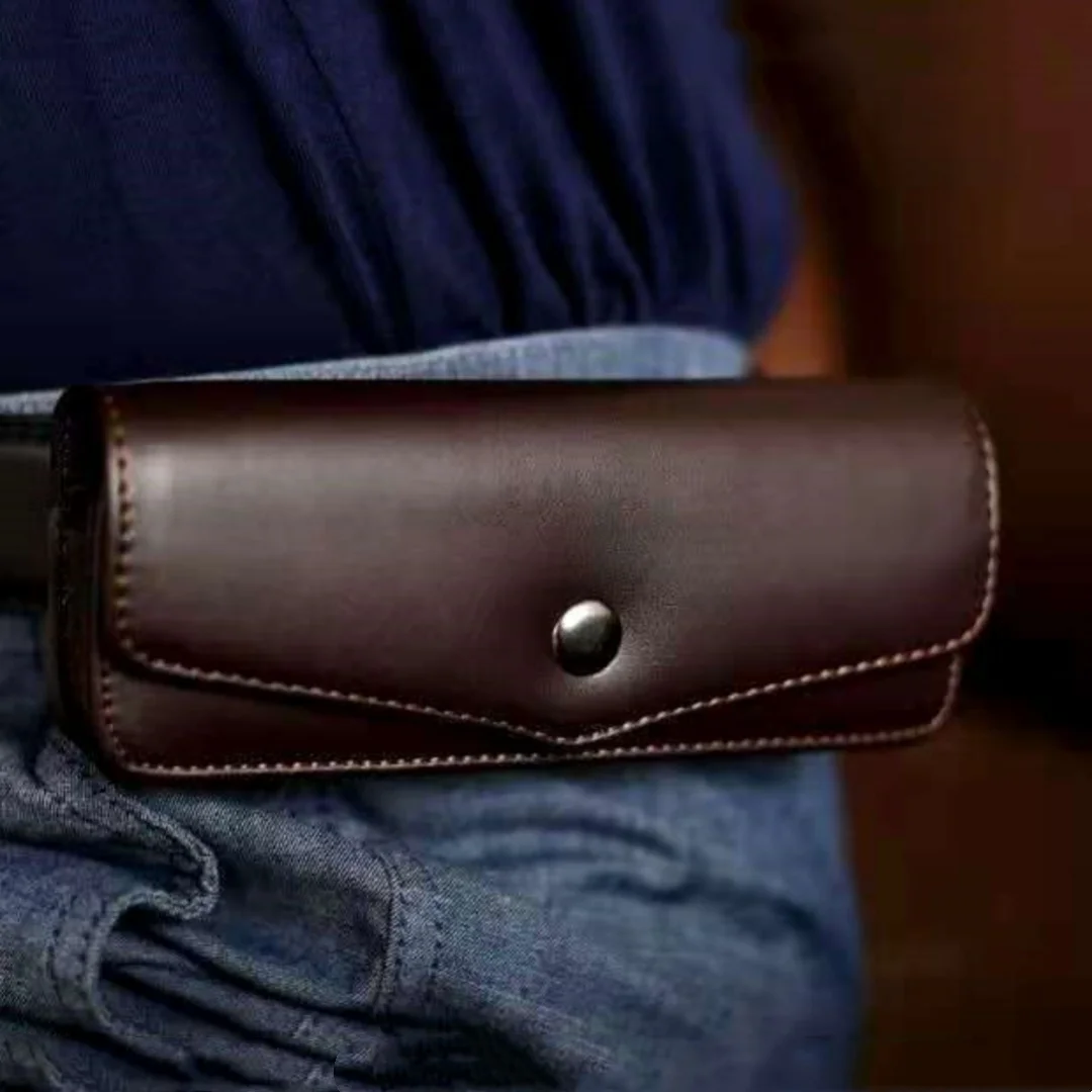 Creative Upscale Belt Wearable Cowhide Glasses Case Men Leather Reading Glasses Storage Box Phone Bags And Tool Carrying Cases