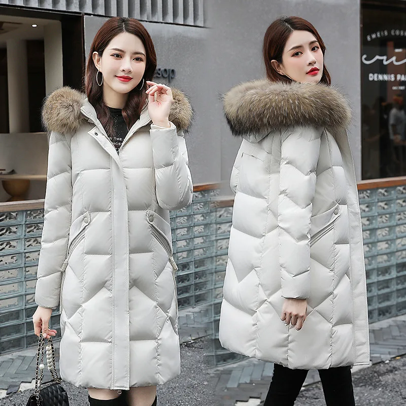

Женский пуховик с капюшоном FNOCE, зимнее пальто из натурального Лисьего меха и енота, модные трендовые элегантные однотонные Утепленные Пальто с длинным рукавом и воротником