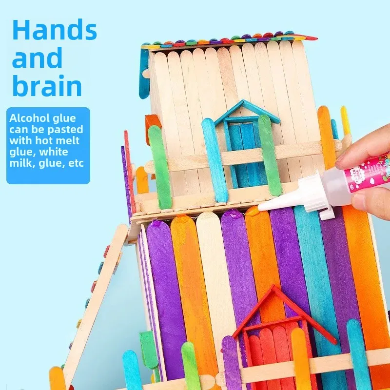 Handmade Colorful Lollipop Sticks DIY Ice Cream Stick round Wooden Rod Small Wood Board Piece Material for Toy Building Blocks