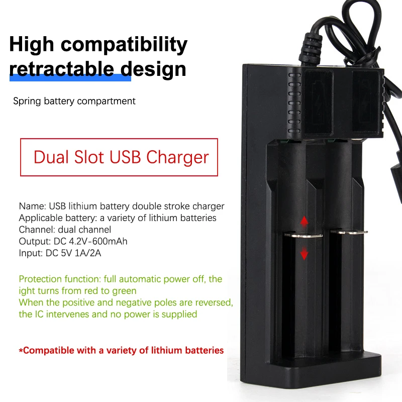 1/2 Slots Smart 18650 Charger Lithium Battery Charger Universal Battery USB Charger Smart Chargering For Rechargeable Batteries