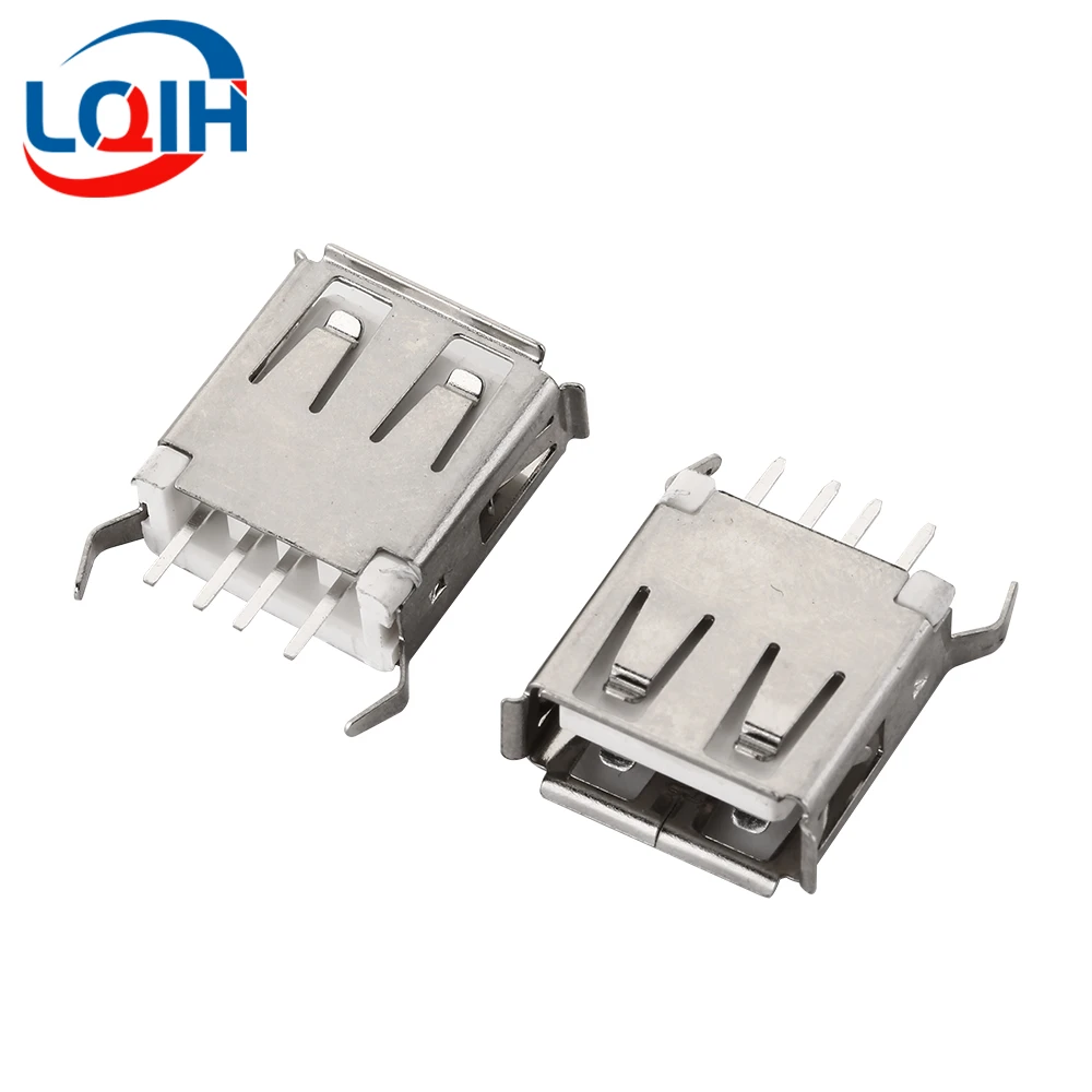 

10PCS USB A Female Seat 180 Degree 13.0/13.7/15.0mm Bent Pin USB-AF Vertical Straight Plug Two Pin USB Socket Crimping Connector