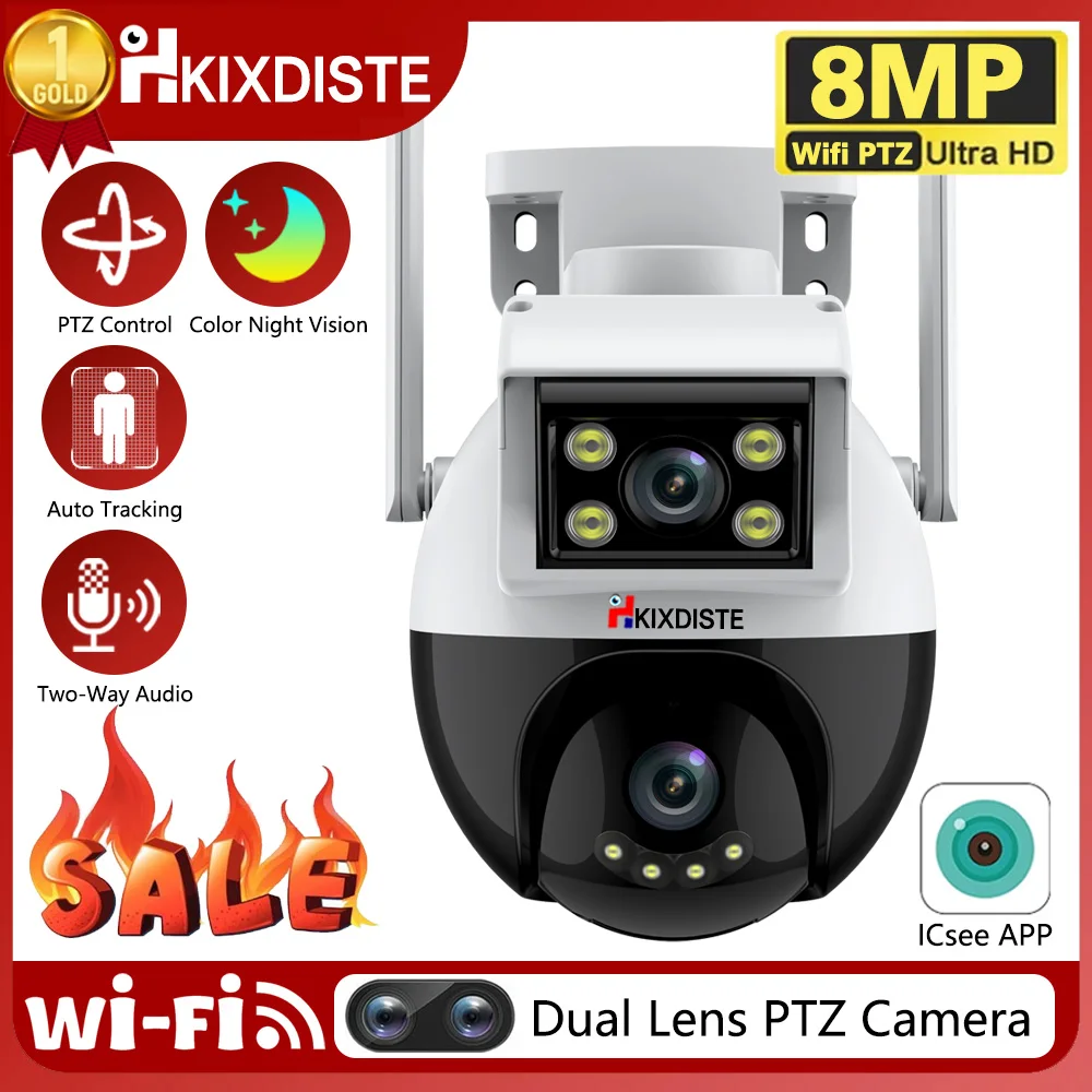 

4K 8MP Dual Lens Wifi Surveillance Camera 4MP AI Auto Tracking Wireless Outdoor Security PTZ IP Cameras CCTV Audio P2P iCSee XM