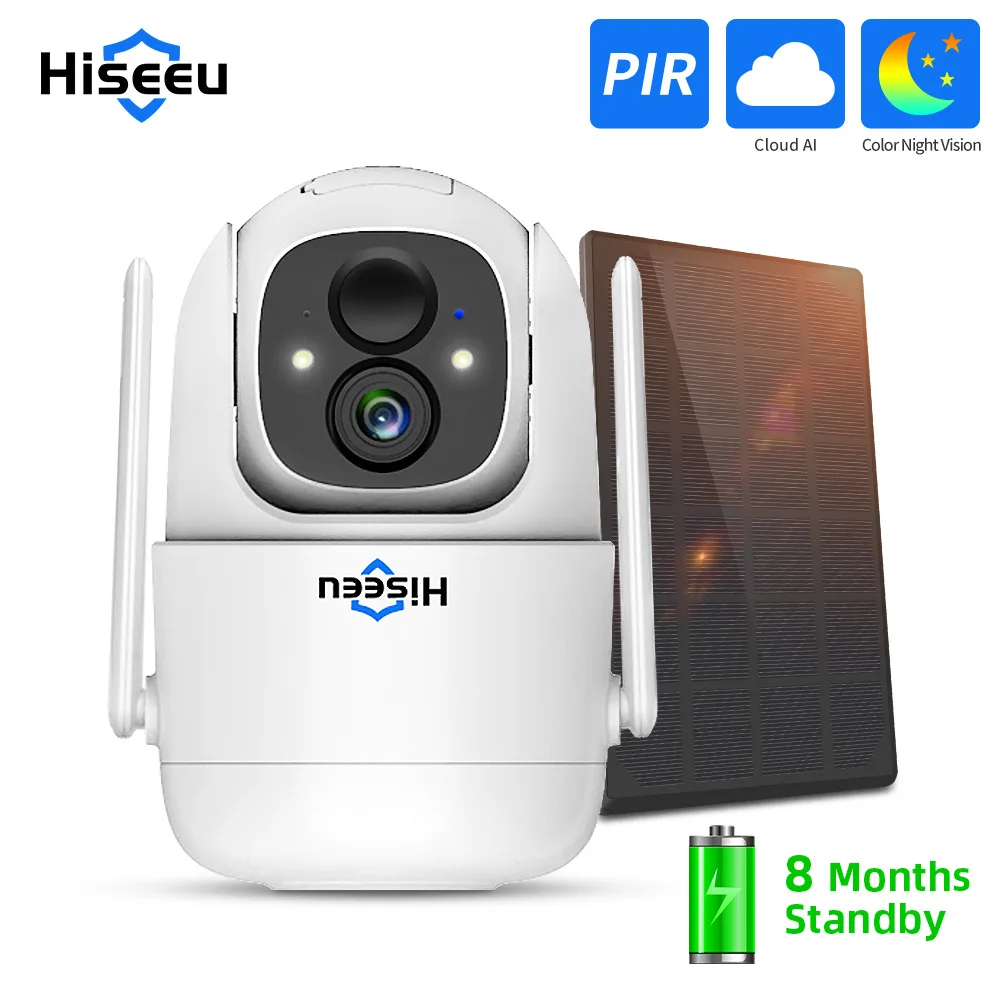 

Hiseeu 1080P Rechargeable Battery with Solar Panel Outdoor Pan & Tilt Wireless Cloud AI WiFi Video Security Surveillance Camera