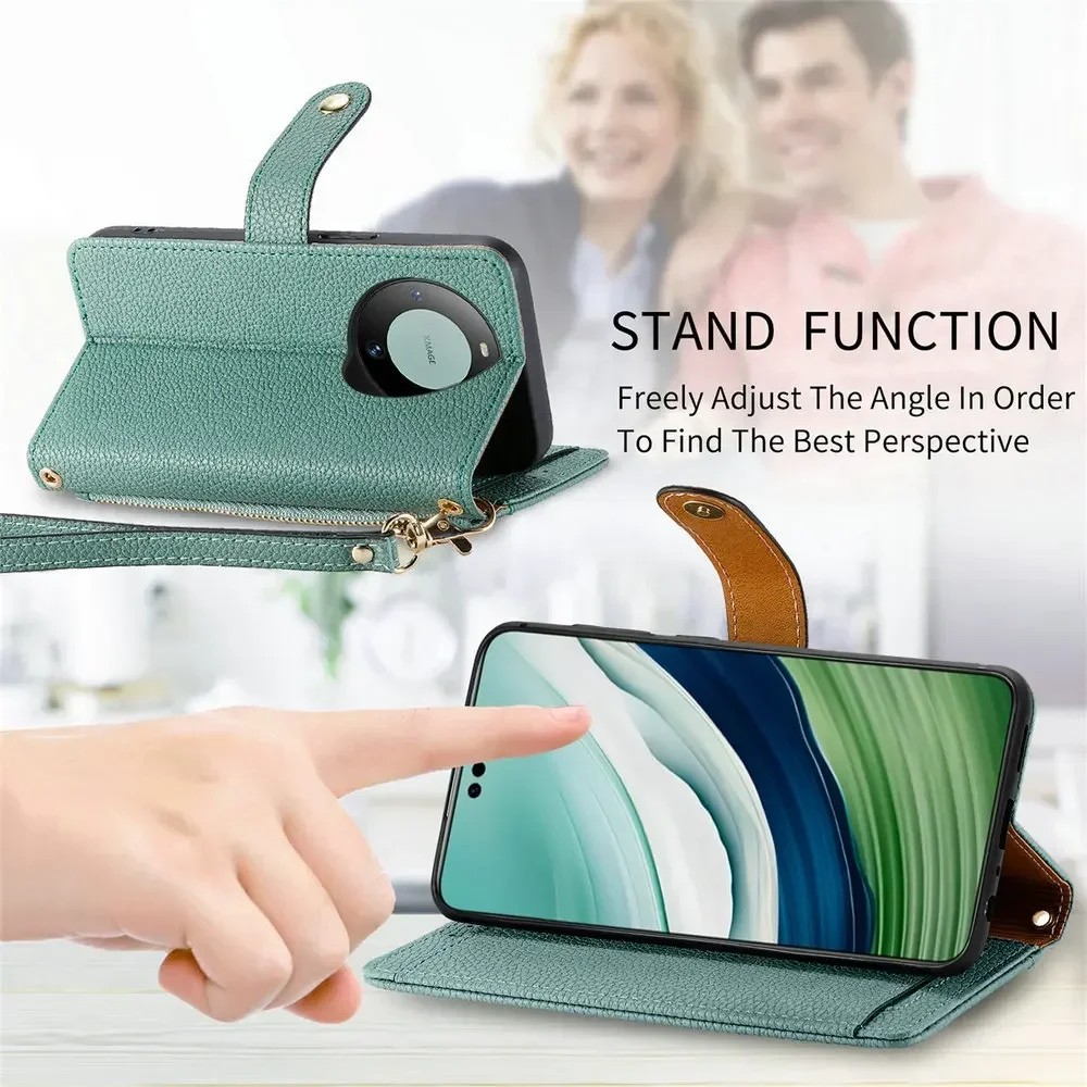 Leather Zipper Wallet Case with Anti-Theft and Magnetic Flip for Honor Magic Series 5G