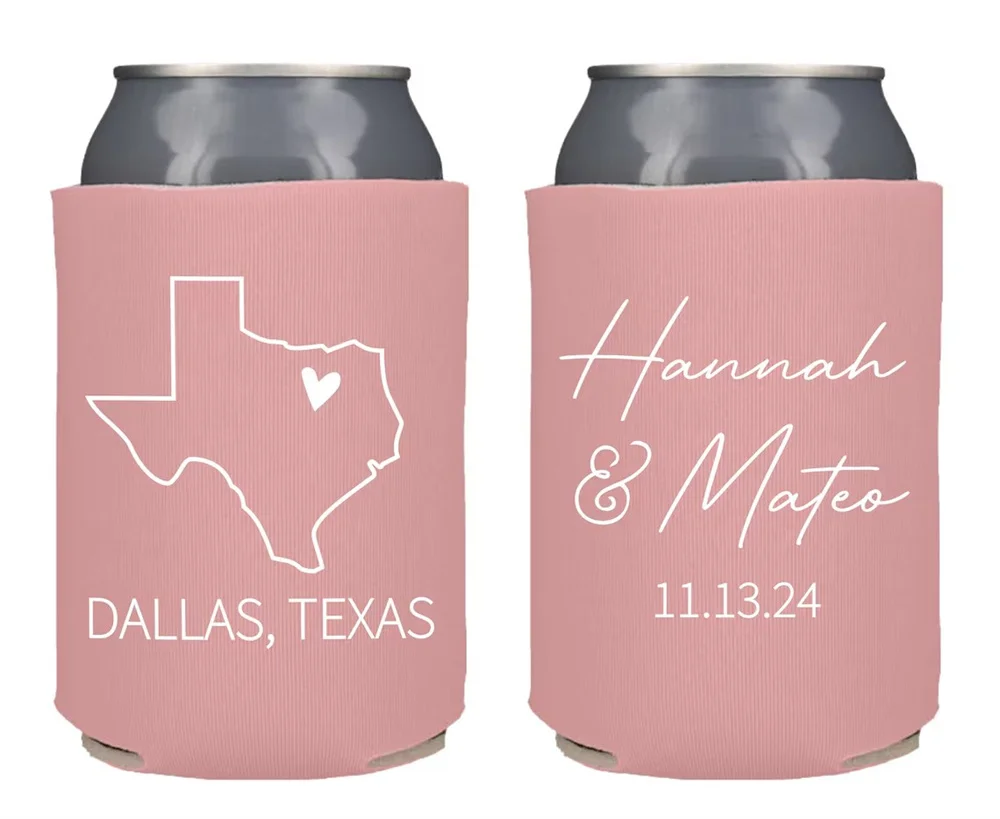 

Custom Wedding Can Coolers, Personalized State Silhouette Can Coolers, Wedding Party Gift, Custom Drink Huggies, Wedding Recepti