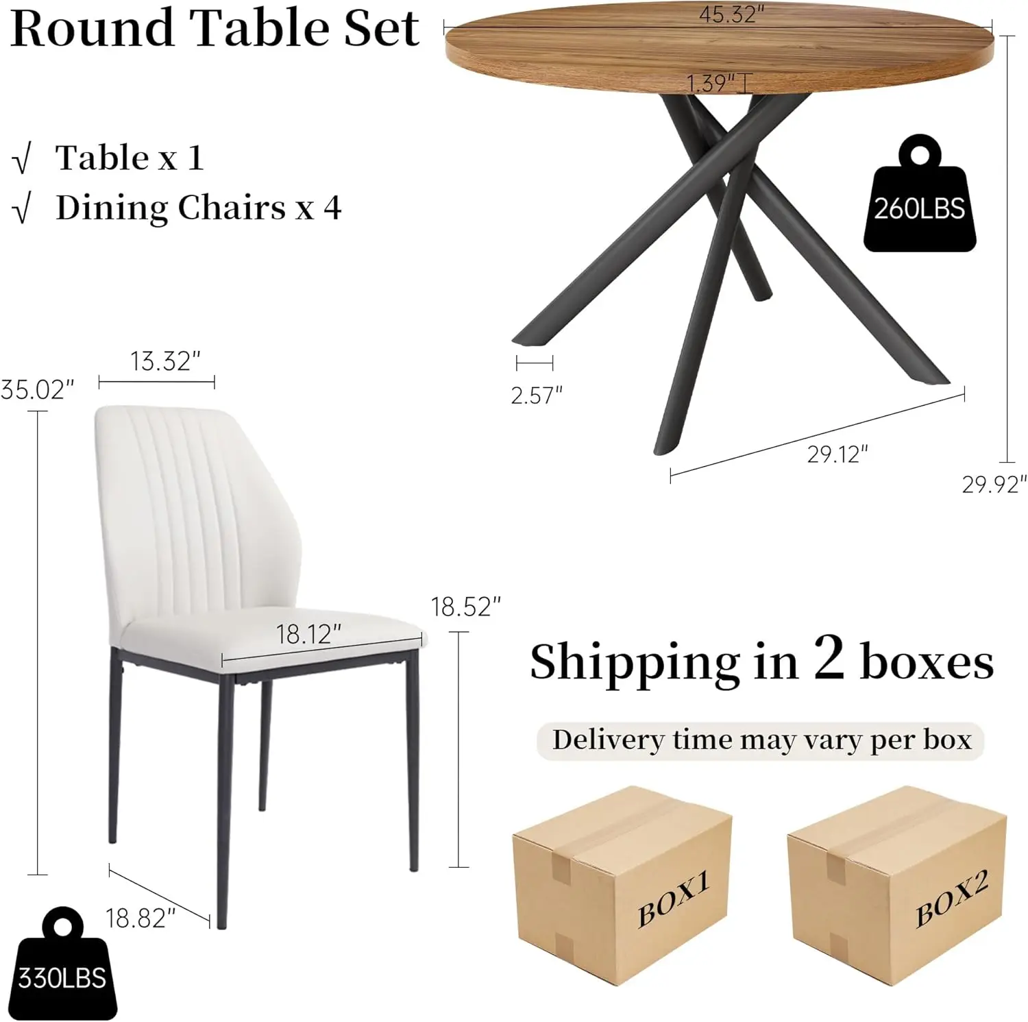 45.3'' Walnut Round Dining Table Set for 4, Mid Century Modern Small Coffee Set for Dining Room Kitchen Apartment