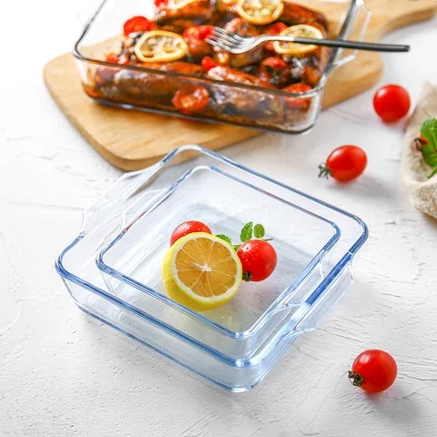 

Glass Bakeware Transparent Microwave Oven Tray Household Large Capacity Dinner Plate Binaural Saucepan Storage Tableware