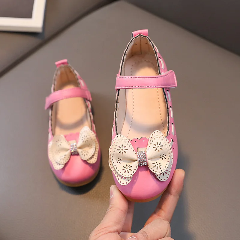 Baby Girls Leather Shoes Toddlers Big Kids Flats Classic Princess with Bow-knot Fashion Sweet Spring Summer Children Shoes