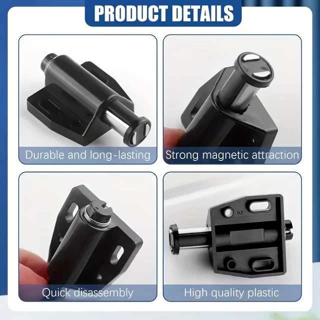 แม่เหล็กแรงดันสูงแบบกดเพื่อเปิด 5/10 ชิ้น ตัวล็อคแบบสัมผัสสำหรับตู้ ประตู แม่เหล็กแบบกดครั้งเดียว สำหรับอุปกรณ์ฮาร์ดแวร์ภายในบ้าน 3