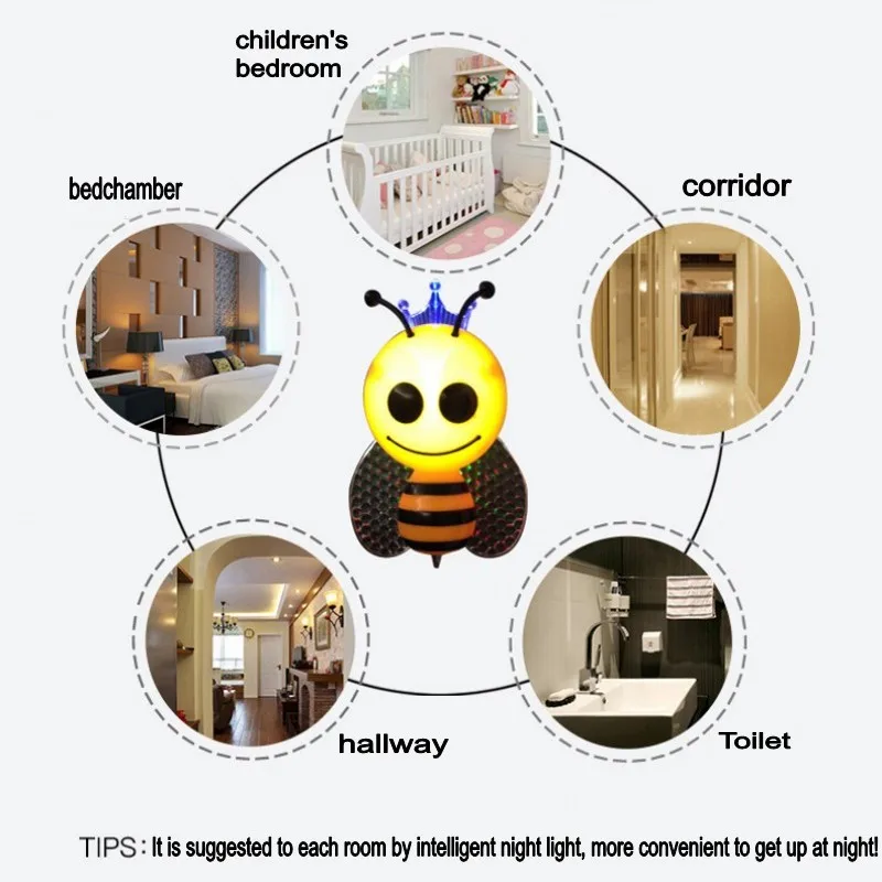Nightlight Bee Design  Lamp Light-Controll Wall Nightlight for Baby and Toddlers with EU Plug Bedroom Decoration Lamp bathroom night light