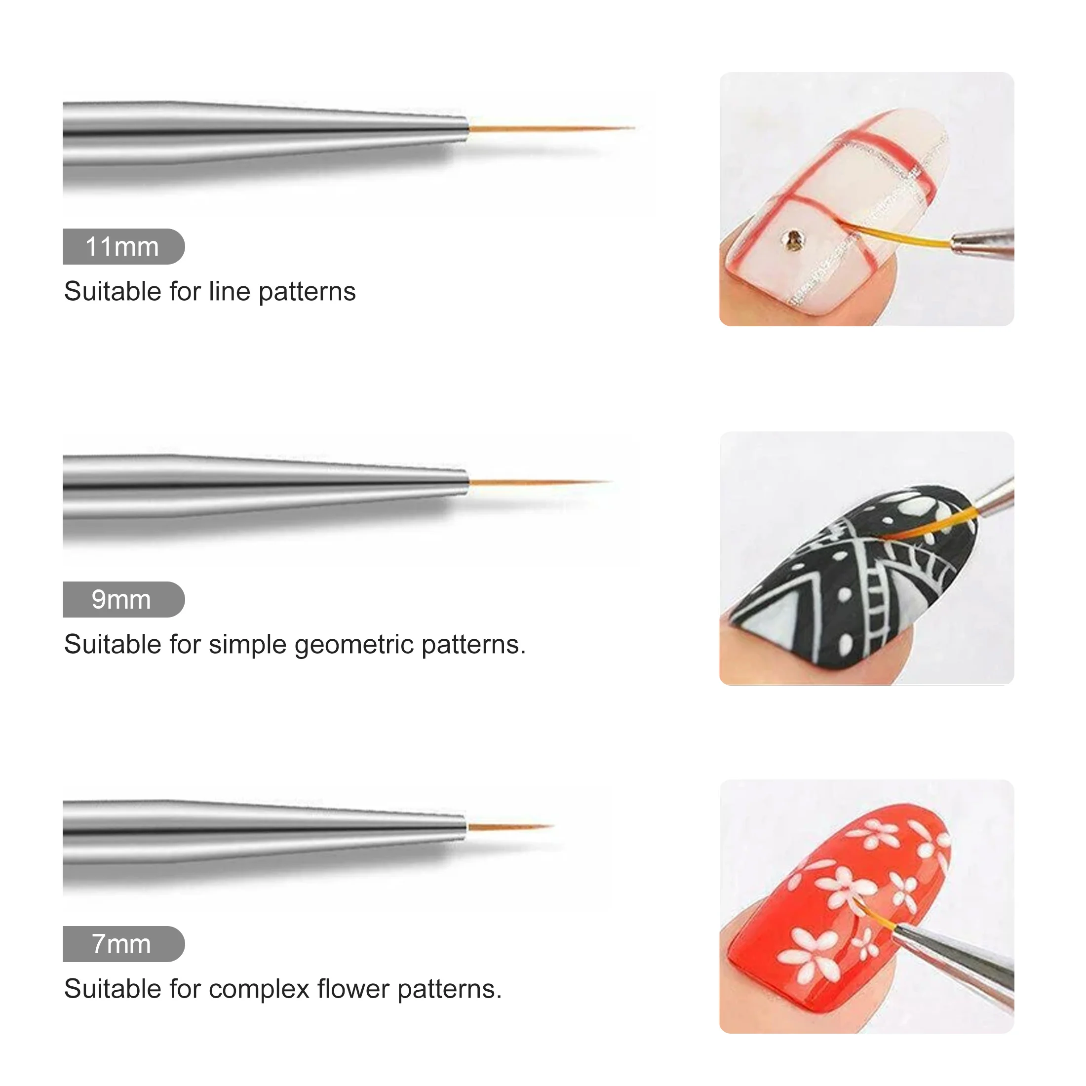 3Pcs 3D Tips Line Stripes DIY Drawing Pen French Stripe UV Gel Brushes Painting Pen Manicure Tools Nail Art Liner Brush Set