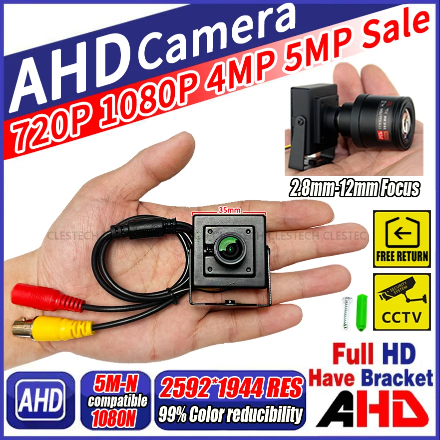 Small CCTV AHD Mini Camera Focus 5MP 4MP 2MP1080P XVI Control 4in1 Metal Little Cam HD FULL Digital Micro Security With Bracket fixed focus 5mp mi5100 1 2 5 micro camera module with free driver