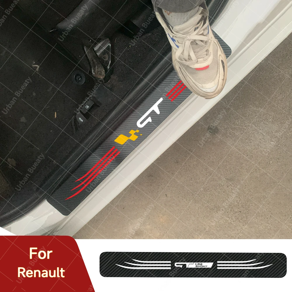 Scuff Plate Adesivi Per Pedali Soglia Porta Auto In Pelle In Fibra Di Carbonio Per Renault Sport Gt Line Duster Espace Express Fluence Grand