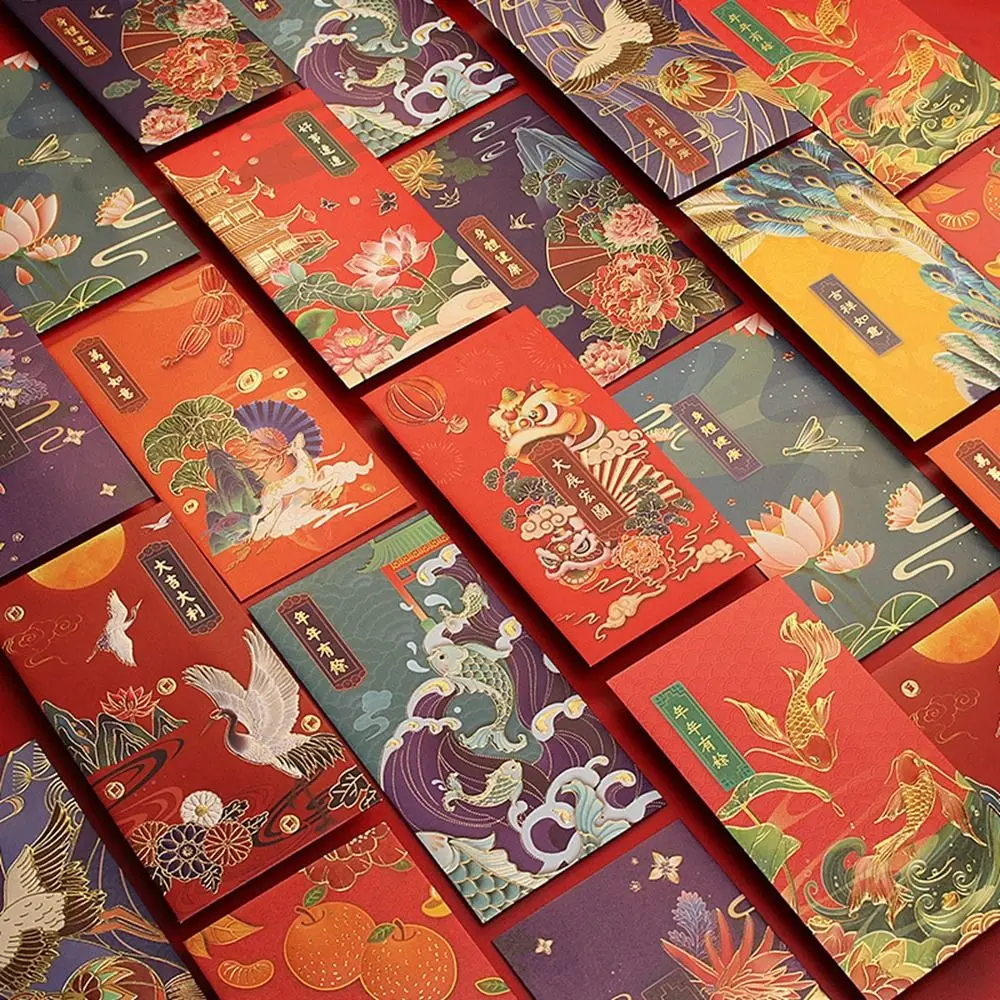 Kraft Paper Envelopes Mailing Envelopes Gift Card Envelopes 6Pcs Lucky Money Blessing Crane Spring Festival Decoration Red Pocket Red Envelope Bless Pocket Chinese New Year