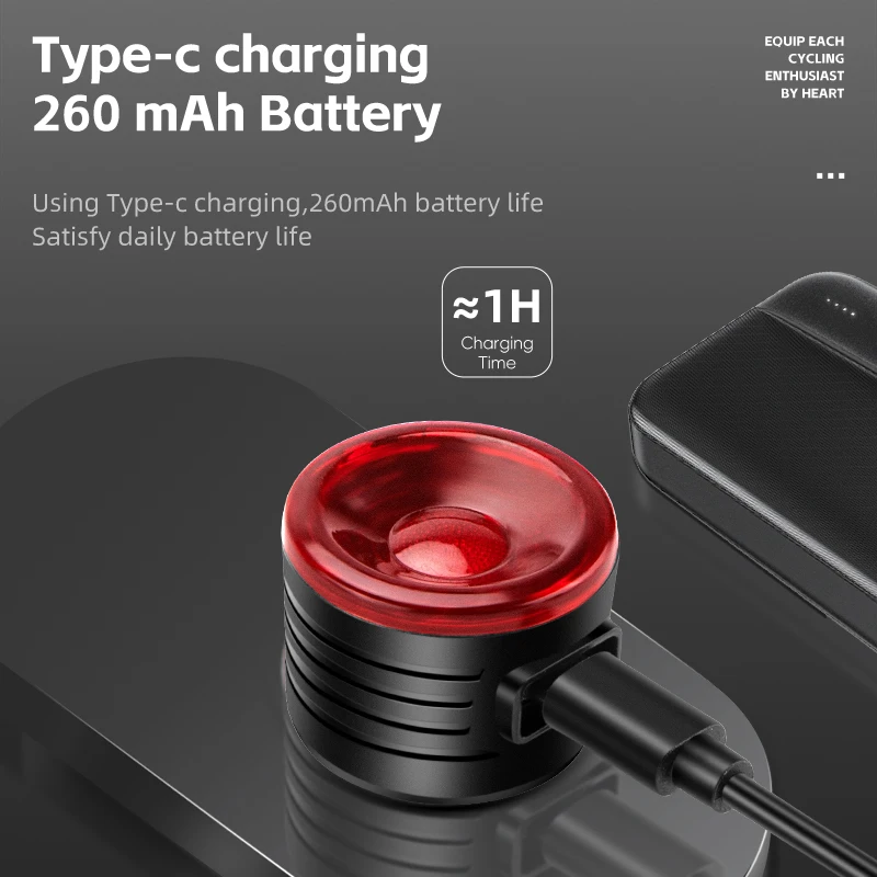 Bicycle Light Smart Brake Bike Tail Light Intelligent Type-C Charging Portable Safety Night Cycling Rear Light Bike Accessories