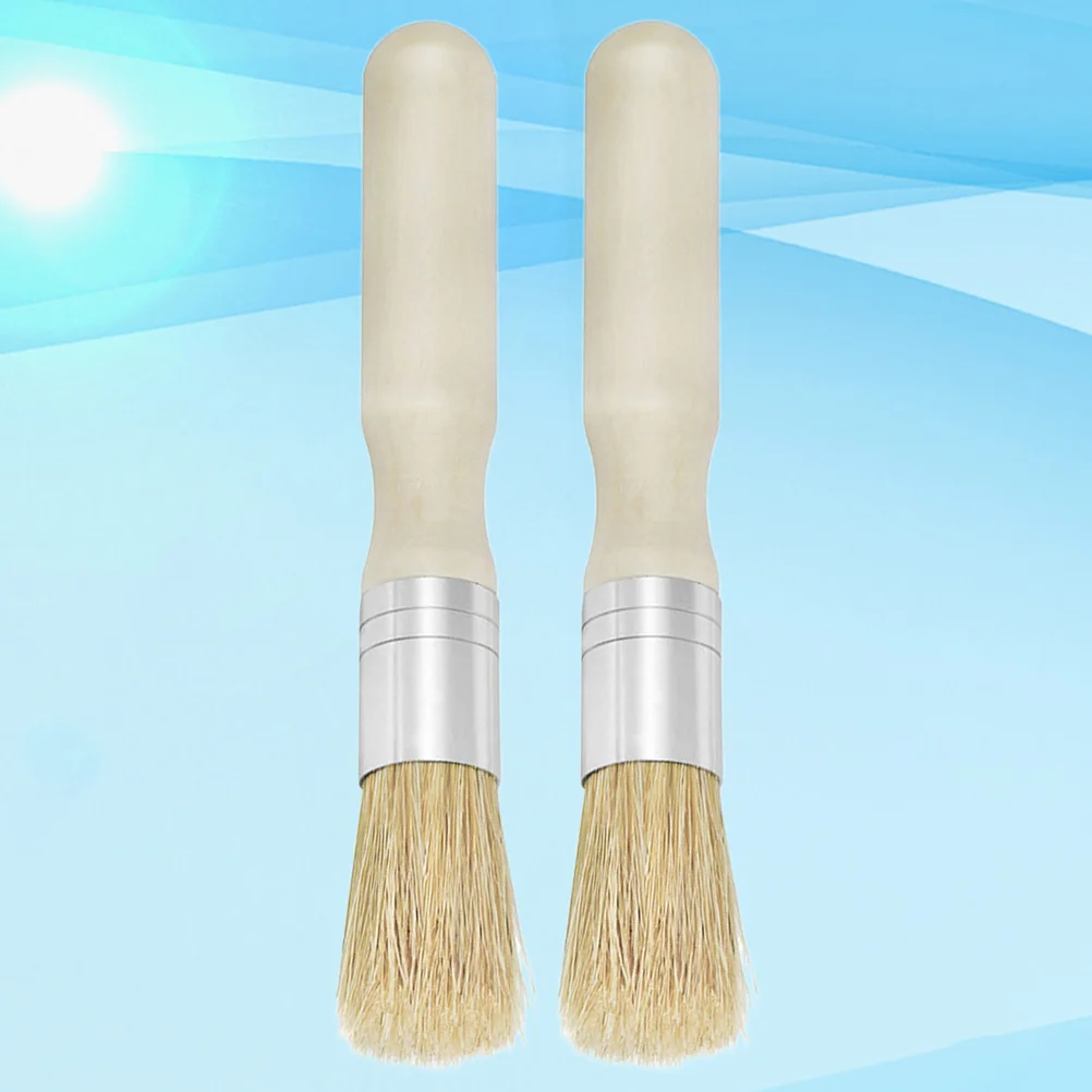 

2pcs Stencil Brush Round Head Wooden Handle Small Brush Pig Mane Painting Brush Oil Acrylic Painting Supplies (Beige)
