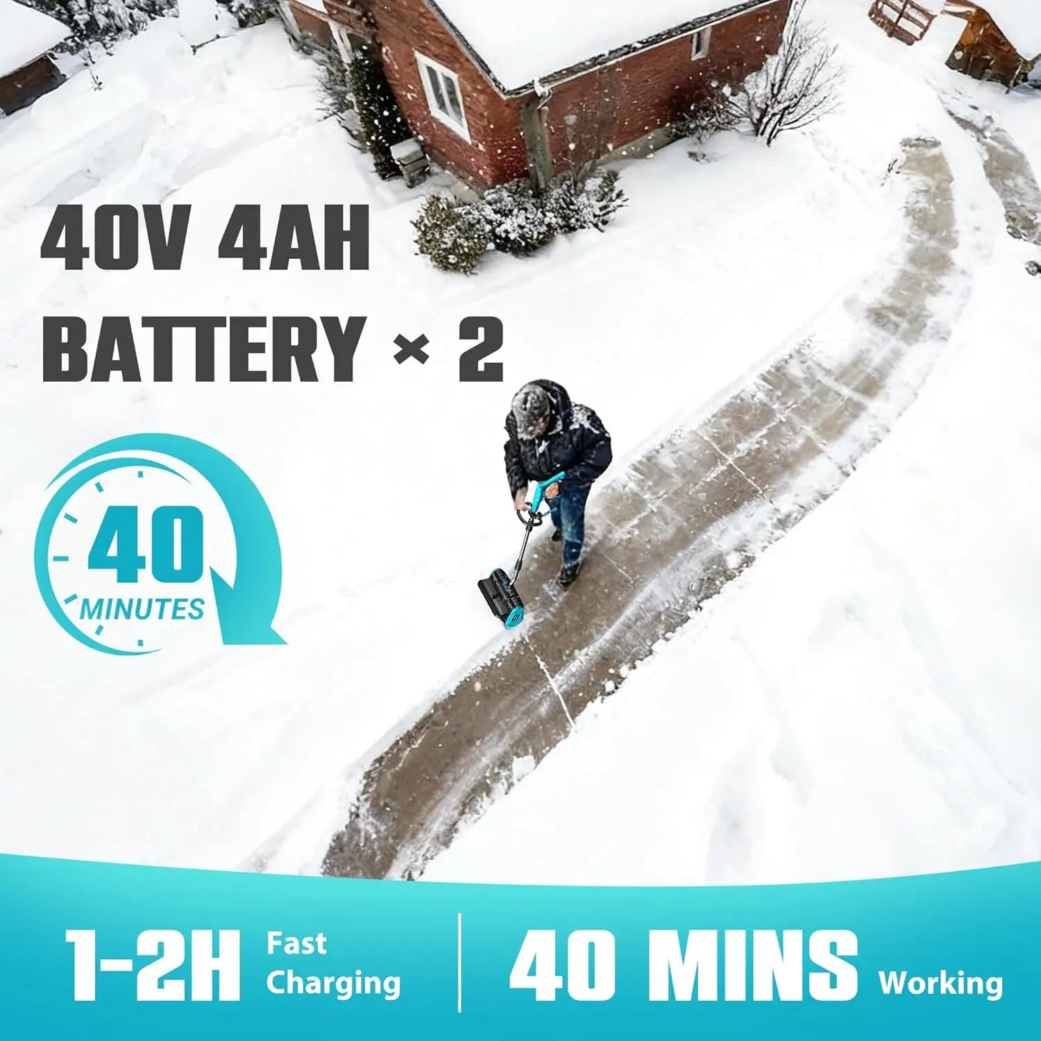 40V Cordless Snow Shovel, 13-Inch Brushless Electric Snow Blower with Directional Plate, 2X 4.0 Ah Batteries & Quick Charger