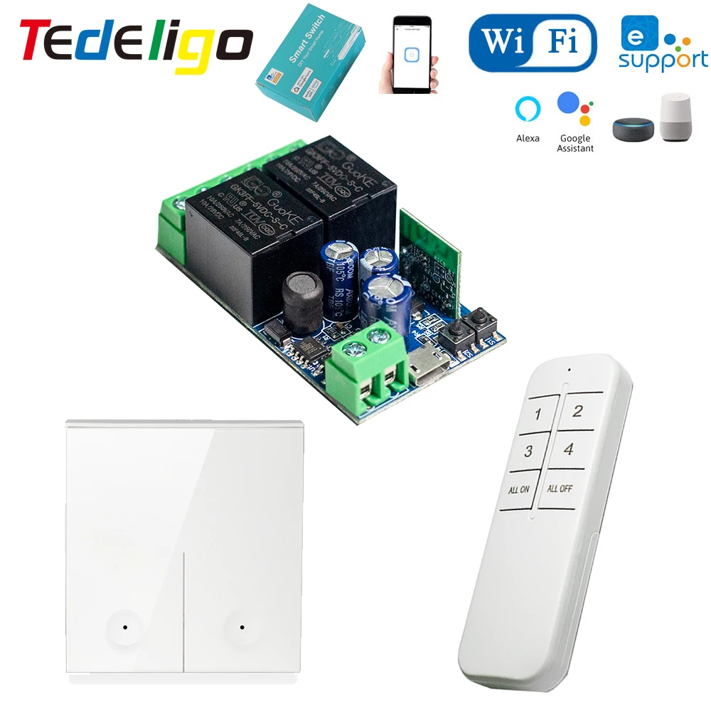 Ewelink Wifi Interruptor Inteligente Controlador Remoto Módulo Receptor de Temporização Temporização Motor de Garagem Luz de Portão 2.4ghz 12v 24v 48v