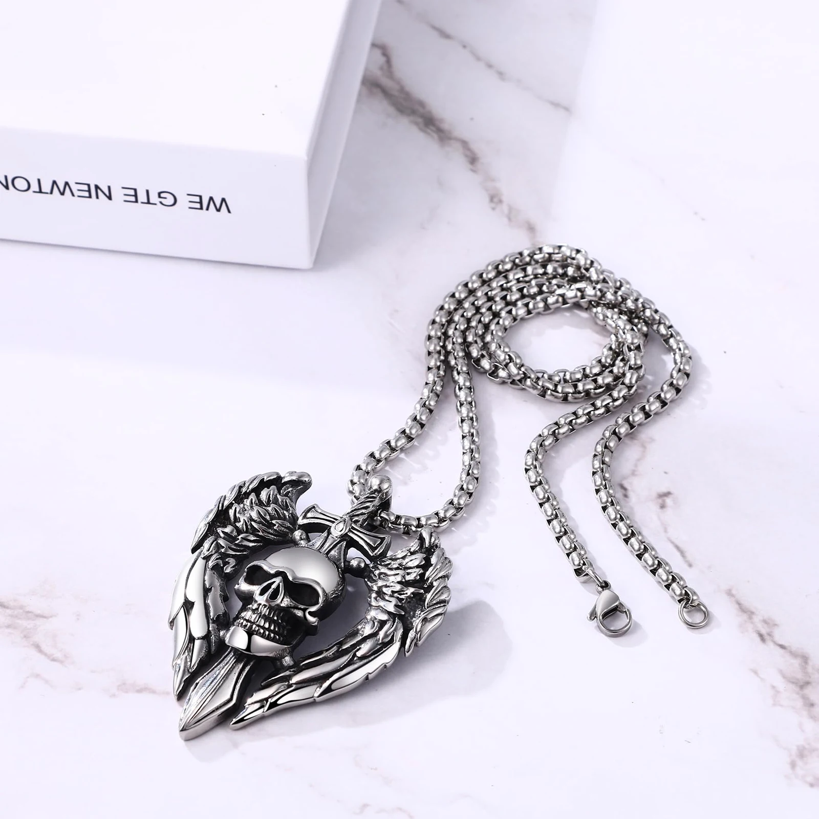 Cross necklace men's punk angel wings skull pendant jewelry Hip Hop rock  accessories best gifts for parties and holidays